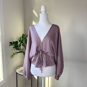 Boheme Zafrina Pleated Blouse Satin Plunging Neck Sexy Feminine Small BN11